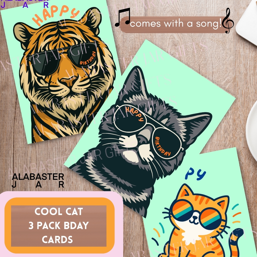 Cool Cat Birthday Cards - Black and Orange